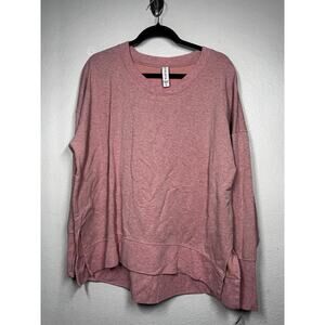 Athleta Balance Pullover Sweatshirt Pink Crew Neck Side Slit Long Sleeve XL